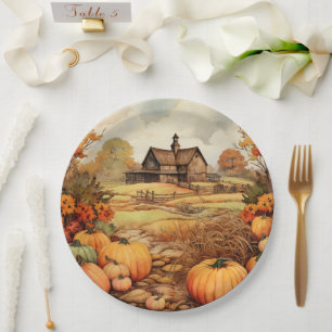 Pumpkin Farm Fall Harvest Thanksgiving Paper Plate