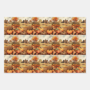 Pumpkin Farm Fall Harvest Thanksgiving Pattern Wrapping Paper Sheet