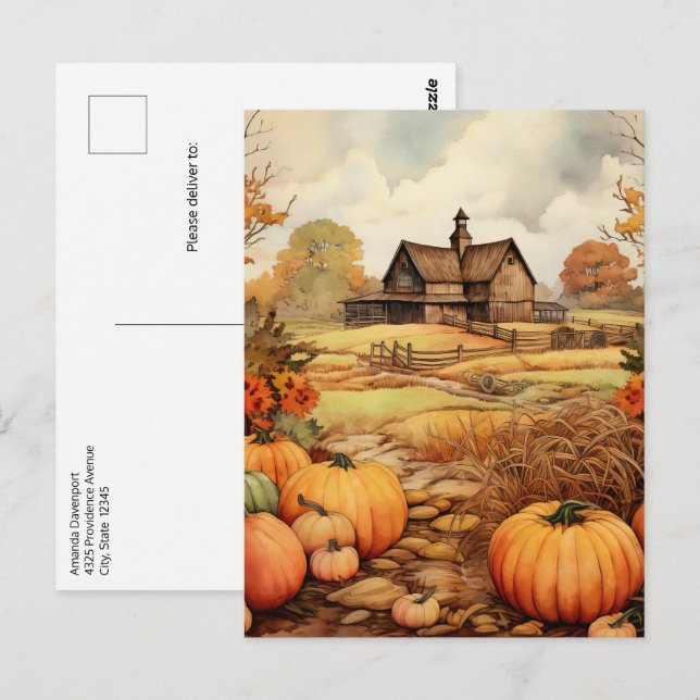 Pumpkin Farm Fall Harvest Thanksgiving Postcard (Front/Back)
