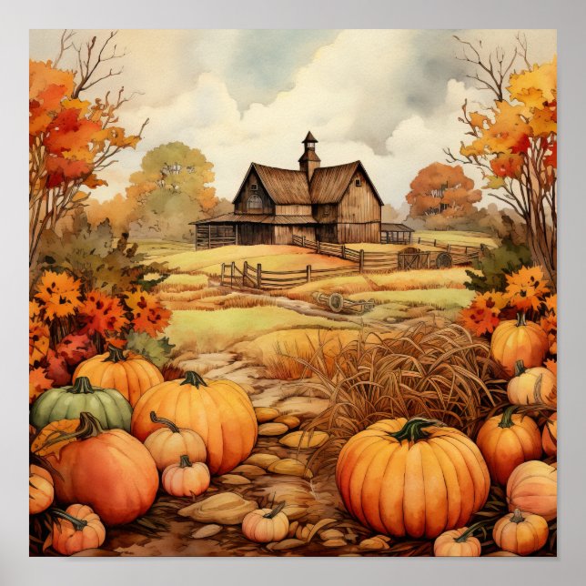 Pumpkin Farm Fall Harvest Thanksgiving Poster (Front)