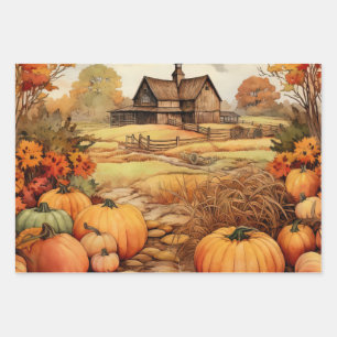 Pumpkin Farm Fall Harvest Thanksgiving Wrapping Paper Sheet