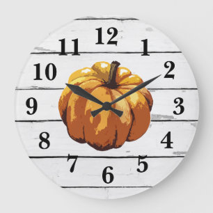 Pumpkin Farmhouse Shiplap Rustic Decor Large Clock