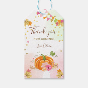 Pumpkin Favour Tags Autumn Fall Leaves Pink Floral