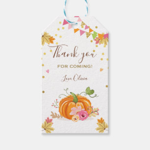 Pumpkin Favour Tags Autumn Fall Leaves Pink Floral