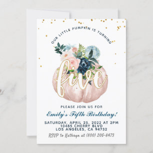Pumpkin Fifth Birthday Invitation