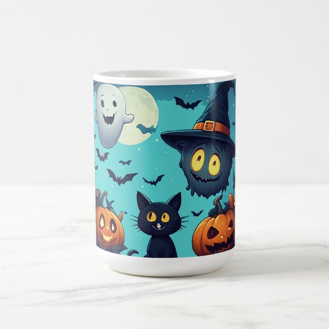 Pumpkin Filled Halloween Night Scene 🌕 Coffee Mug (Center)