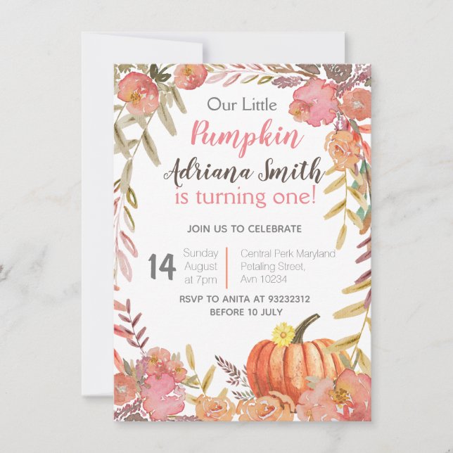 Pumpkin First Birthday Autumn Fall Invitation (Front)