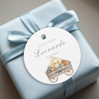 Pumpkin First Birthday, Blue Boy Favour Tags