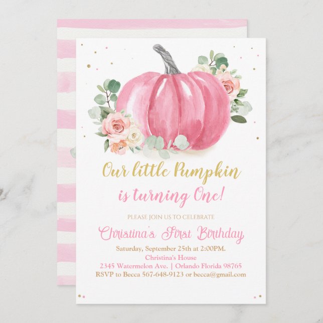 Pumpkin First Birthday Invitation (Front/Back)