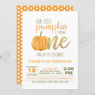 Pumpkin First Birthday Invitation - Boy #2