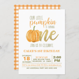 Pumpkin First Birthday Invitation - Boy #3