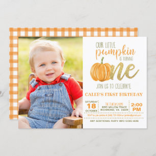 Pumpkin First Birthday Invitation for Boy w/Photo