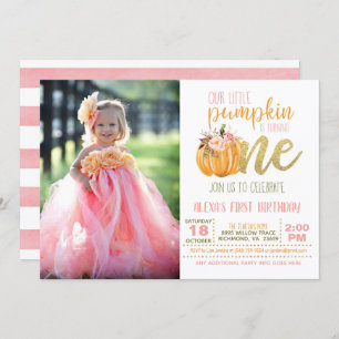 Pumpkin First Birthday Invitation for Girl w/Photo