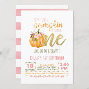Pumpkin First Birthday Invitation - Girl