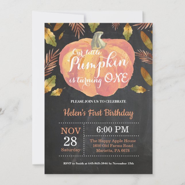 Pumpkin First Birthday Invitation Orange (Front)