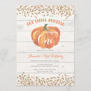 Pumpkin First Birthday Invitation Pink and Gold
