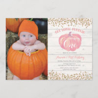 Pumpkin First Birthday Invitation Pink and Gold