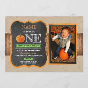 Pumpkin First Birthday Invite 1st Party Photo ONE