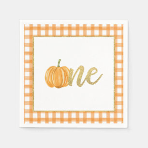 Pumpkin First Birthday Napkin - Boy Orange Plaid