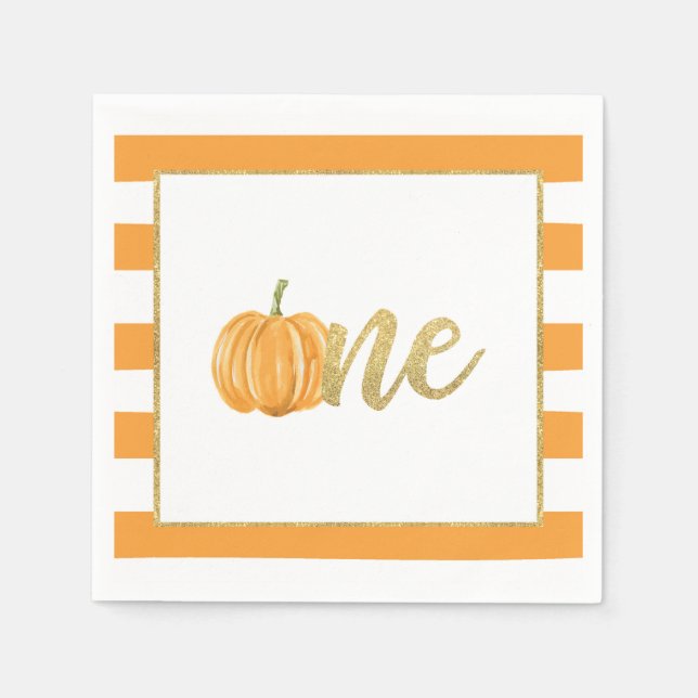 Pumpkin First Birthday Napkin - Boy Orange Stripes (Front)