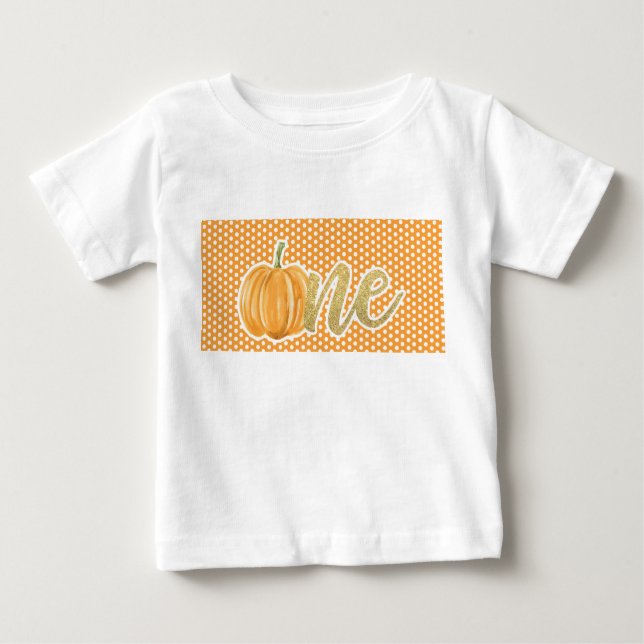 Pumpkin First Birthday ONE Shirt - Orange Dots (Front)