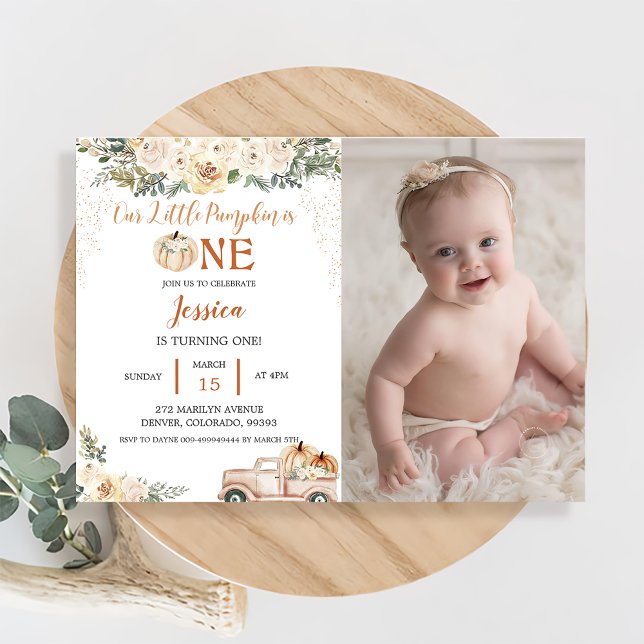 Pumpkin First Birthday Our Little Pumpkin Is One  Invitation (Creator Uploaded)