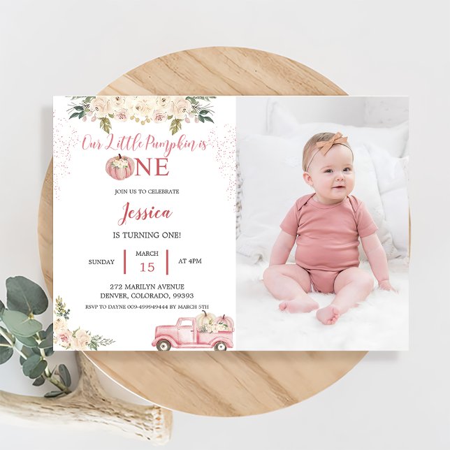 Pumpkin First Birthday Our Little Pumpkin Is One Invitation (Creator Uploaded)