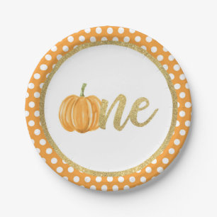 Pumpkin First Birthday Paper Plate - Orange Dots