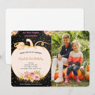 Pumpkin First Birthday Photo Invitation