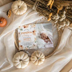 Pumpkin First Birthday Photo Invitation Card