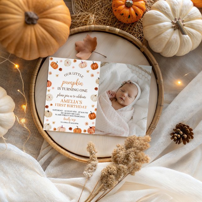 Pumpkin First Birthday Photo Invite (Creator Uploaded)