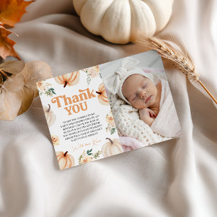 Pumpkin First Birthday Photo Thank You Card