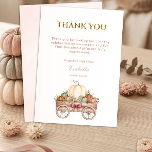 Pumpkin First Birthday Pink Girl Thank You Card