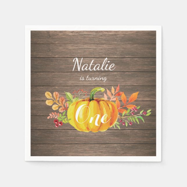 Pumpkin First Birthday Rustic Fall Autumn Napkin (Front)