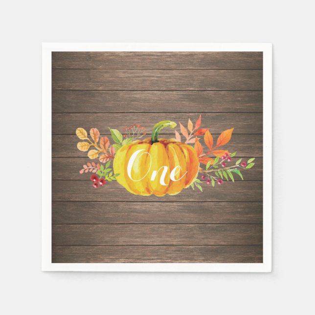 Pumpkin First Birthday Rustic Fall Autumn Napkin (Front)