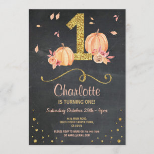 Pumpkin First One Birthday Fall Chalk Invite