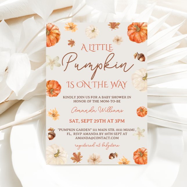 Pumpkin Floral Autumn Gender Neutral Baby Shower Invitation (Creator Uploaded)