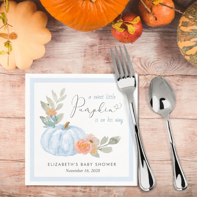 Pumpkin Floral Baby Boy Shower Napkin (Creator Uploaded)