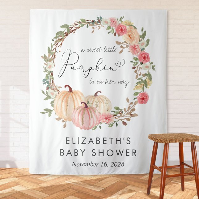 Pumpkin Floral Baby Girl Shower Photo Backdrop Tapestry (Creator Uploaded)