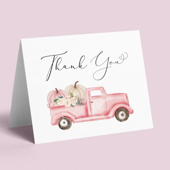 Pumpkin Floral Baby Girl Shower Thank You Card (Creator Uploaded)