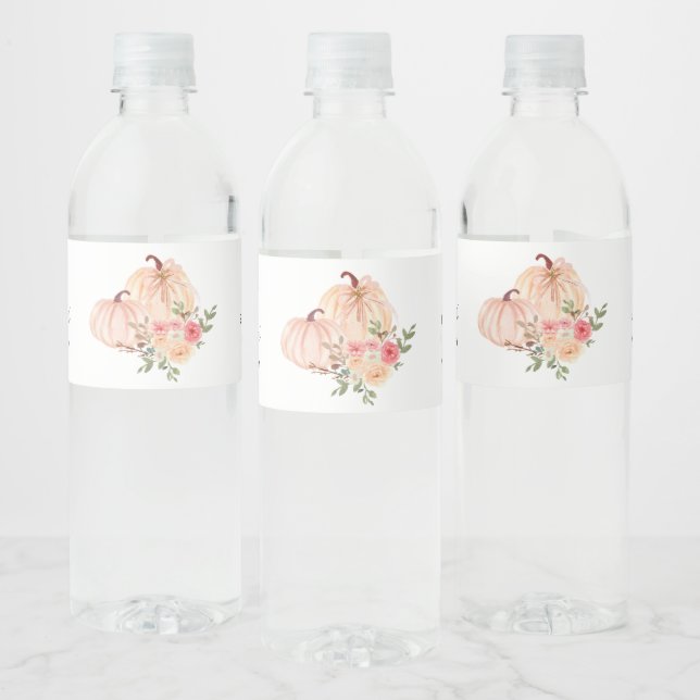 Pumpkin Floral Baby Girl Shower Water Bottle Label (Bottles)