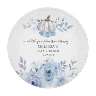 Pumpkin Floral Baby Shower Dusty Blue Cutting Board