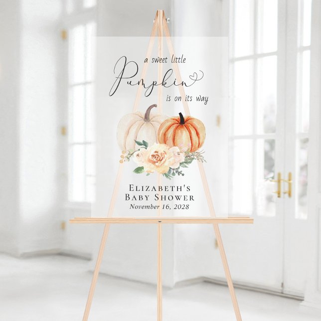 Pumpkin Floral Baby Shower Frosted Welcome Acrylic Sign (Creator Uploaded)