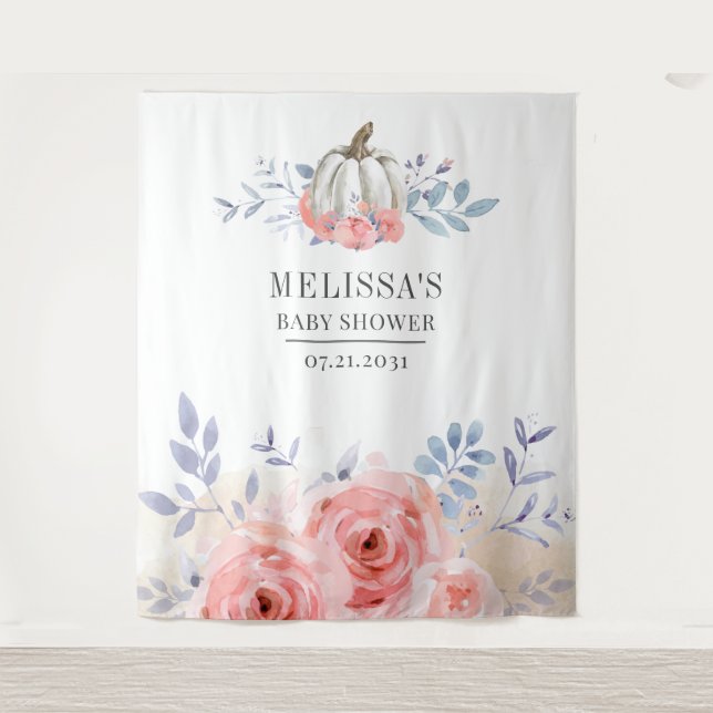 Pumpkin Floral Baby Shower Pink Roses Backdrop Tapestry (Front)