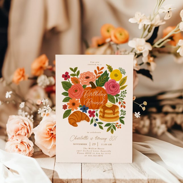Pumpkin Floral Birthday Brunch Invitation Fall (Creator Uploaded)