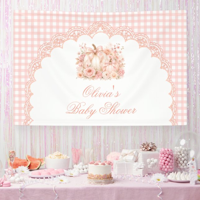 Pumpkin Floral Bow Baby Shower Backdrop Banner (Party)