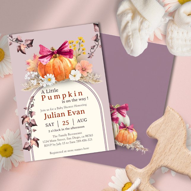 Pumpkin Floral Bow Baby Shower Invitation (Creator Uploaded)
