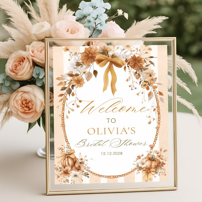 Pumpkin Floral Bow Bridal Shower Welcome Poster (Creator Uploaded)
