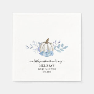 Pumpkin Floral Boy Baby Shower Dusty Blue Paper Napkin