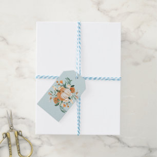 Pumpkin Floral Fall Colours Blue, Gift Tags